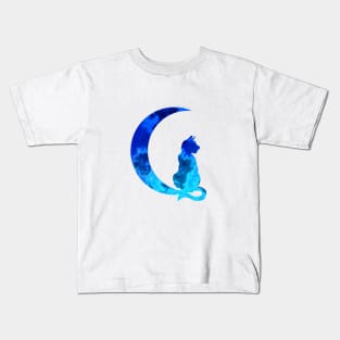 Blue Crescent Moon and Kitty Cat Kids T-Shirt